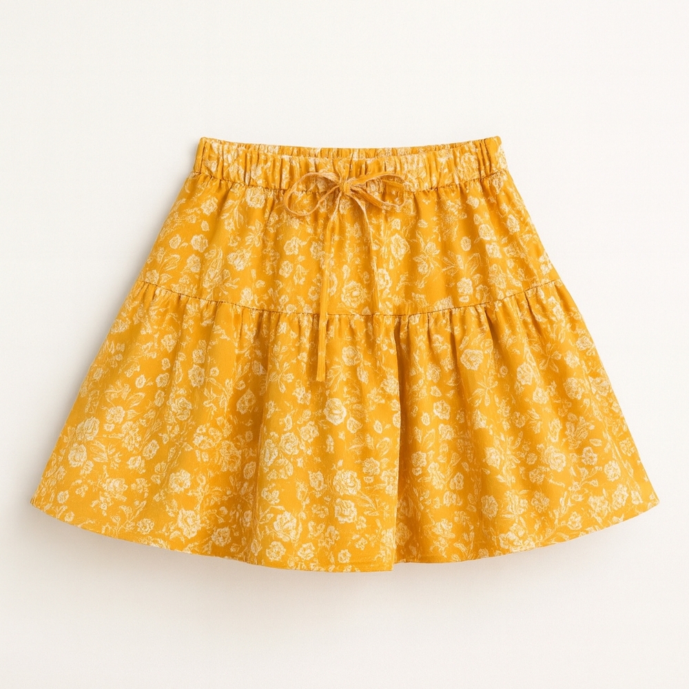 Gomorn Girls Skirt, Size 4, Silky Orange Yellow Floral